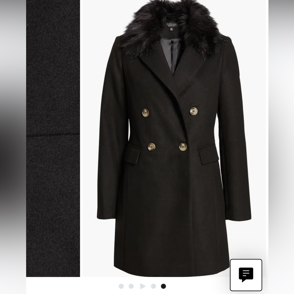 TOPSHOP Naomi Double Breasted Longline Coat Black Size 4